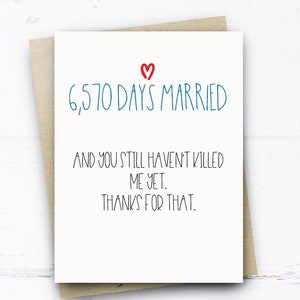 Divertido 18th Anniversary Card, 6570 Días Casado Tarjeta Divertido Aniversario Tarjeta esposo esposa él su tarjeta de 18 años divertido tarjeta de aniversario de boda