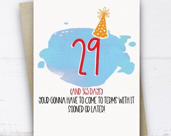 29 y 365 días, tarjeta de cumpleaños 30 divertida, tarjeta de cumpleaños 30 para ella hermano hermana hija hija amigo sobrino sobrina, feliz tarjeta 30