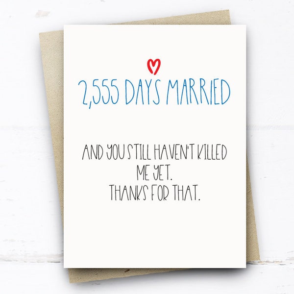 Funny 7th Anniversary Card, 2555 Days Married Card, Funny Anniversary Card husband wife him her 7 Years Card Funny Wedding Anniversary Card