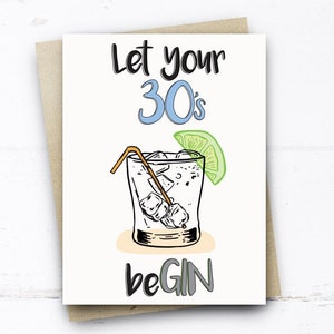 Cartão de aniversário de 30 anos de gim, cartão de aniversário de 30 anos engraçado para ele, namorado, namorada, marido, esposa, irmão, irmã, noivo, cartão de gin de 30 anos