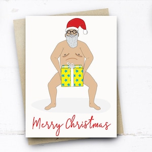 Cartão de papai noel nu, cartão de natal engraçado para ele, namorado, namorada, marido, esposa, noivo, irmão, irmã, primo, cartão de papai noel rude