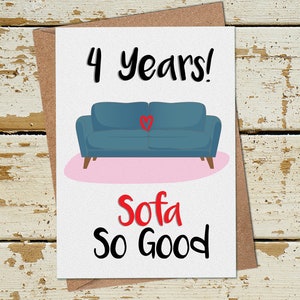 Divertido 4o Aniversario Tarjeta, Sofá Tan bueno, divertido aniversario tarjeta marido esposa novia, divertido 4 años aniversario de boda tarjeta