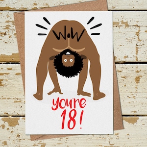 Funny Naked Man 18e verjaardag kaart voor Girl Boy Him haar dochter kleindochter zoon kleinzoon brother zus, grappige 18e verjaardag kaart
