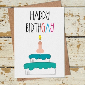 Drôle de carte d’anniversaire gay, carte de Willy, carte de gâteau d’anniversaire gai, carte d’anniversaire de Rude