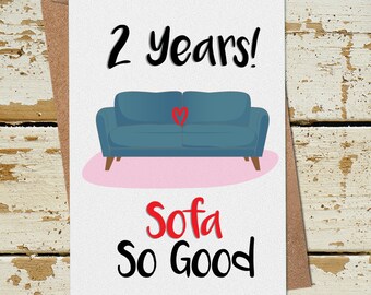 Funny 2nd Anniversary Card, Sofa So Good, Funny Anniversary Card mari femme Petite amie, Funny 2 Year Wedding Anniversary Card