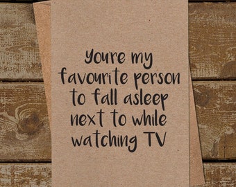 You're my favourite person to fall asleep next to, Funny Valentines Day Card, Vintage Valentines Card, Funny Card, Valentines Couple Card