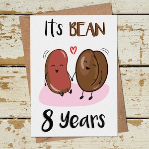 Divertido 8 año aniversario tarjeta, 8o aniversario tarjeta, divertido aniversario tarjeta marido esposa novio novia, 8a tarjeta de aniversario de boda