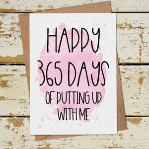 Divertida tarjeta de 1er aniversario, tarjeta de felices 365 días, tarjeta de primer aniversario, tarjeta de aniversario divertida para el esposo esposa Él Ella