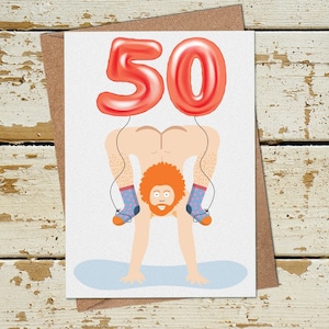 Cartão de aniversário de 50 anos de homem nu engraçado para ele, namorado, namorada, marido, esposa, noivo, irmão, irmã, primo, cartão de aniversário de 50 anos engraçado