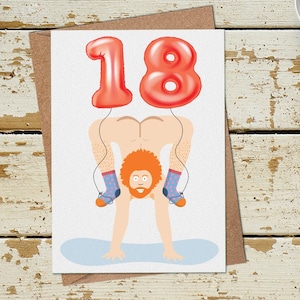 Divertente nudo uomo 18th compleanno biglietto per ragazza ragazzo lui sua figlia nipote nipote nipote fratello sorella, divertente 18th Compleanno Card
