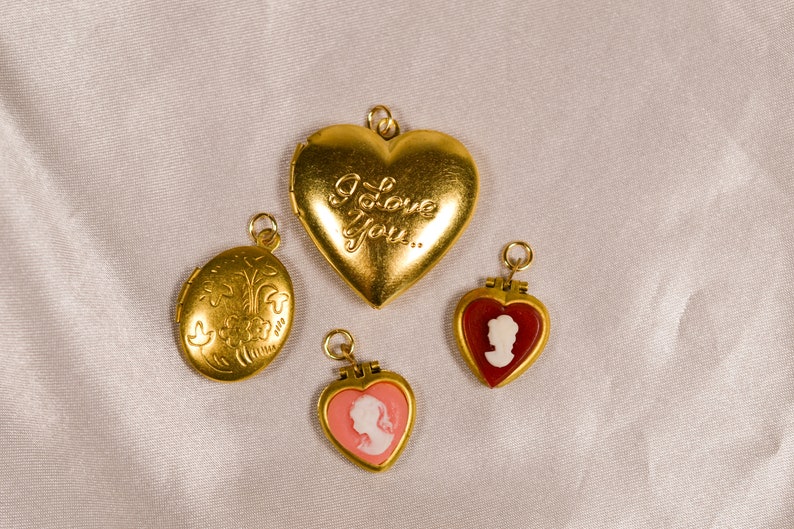 Locket Charm Lot charm pendants, charms, gifts for her, vintage charm, charm lot, locket charm, heart charm, valentines day, love theme image 1