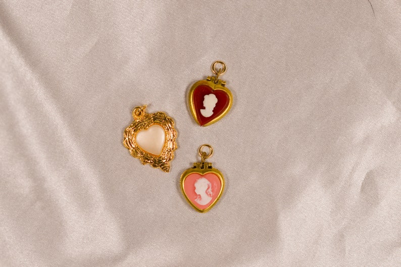 Hearts Charm Lot charm pendants, charms, cameo, vintage charm, charm lot, locket charm, heart charm, valentines day, love theme, cameos image 2