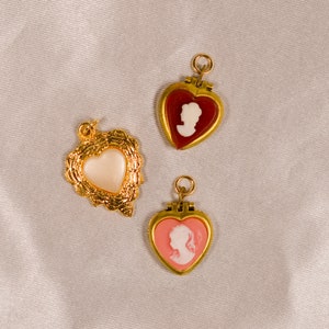 Hearts Charm Lot charm pendants, charms, cameo, vintage charm, charm lot, locket charm, heart charm, valentines day, love theme, cameos image 1