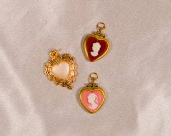 Hearts Charm Lot  |charm pendants, charms, cameo, vintage charm, charm lot, locket charm, heart charm, valentines day, love theme, cameos|