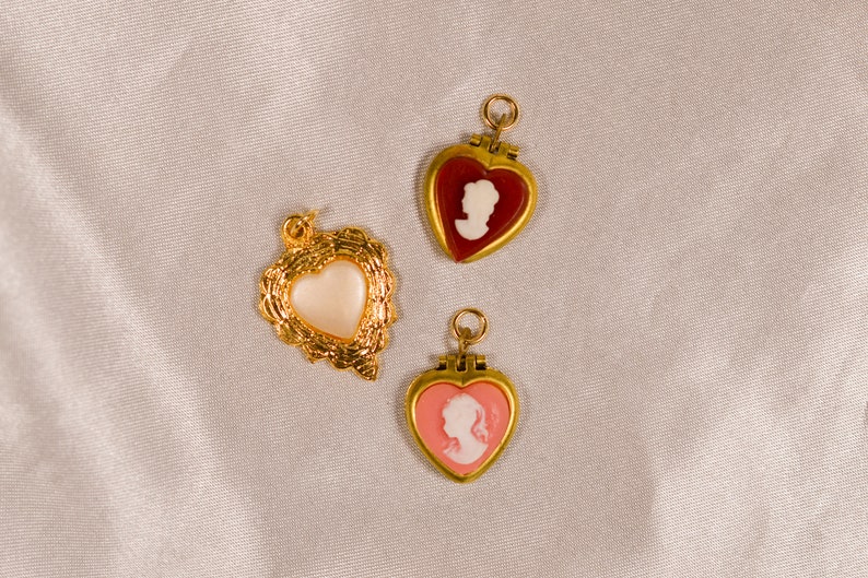 Hearts Charm Lot charm pendants, charms, cameo, vintage charm, charm lot, locket charm, heart charm, valentines day, love theme, cameos image 1