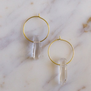 Raw Quartz Crystal Silver & Gold Hoop Earrings, Raw Stone Earrings , Small Hoops, Quartz Earrings, Crystal Jewelry, Raw Crystal Earring