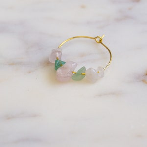 Rose Quartz & Aventurine Crystal Gold Hoop Earrings, Raw Stone Earrings, Small Hoops, Quartz Earrings, Crystal Jewelry, Raw Crystal Earring image 6