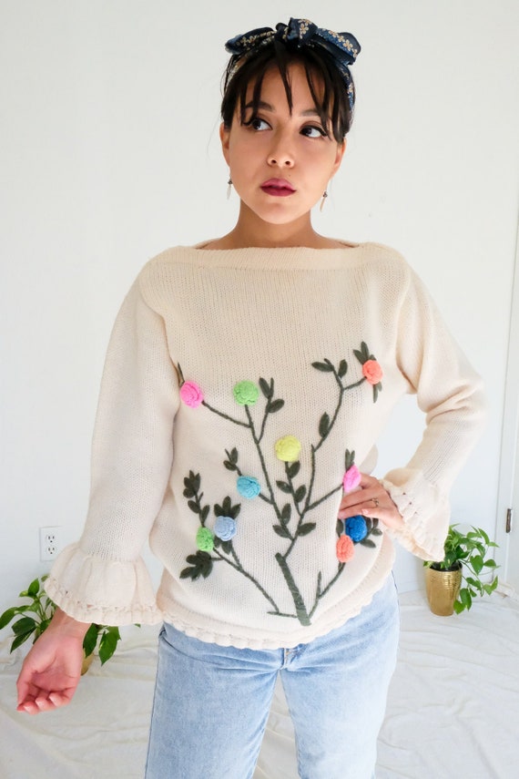 Wool Floral Embellished Sweater