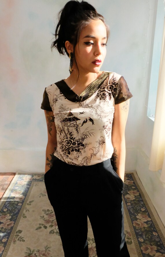 Y2k Toile Print Blouse