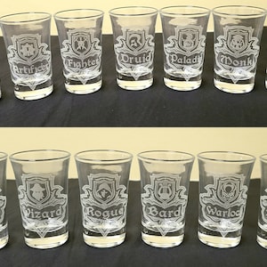 RPG Classes Laser Engraved 1.5oz Shot glassses Tabletop Gaming D&D
