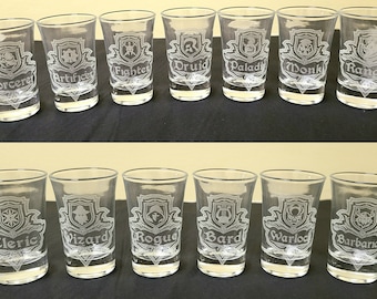 RPG Classes Laser Engraved 1.5oz Shot glassses Tabletop Gaming D&D
