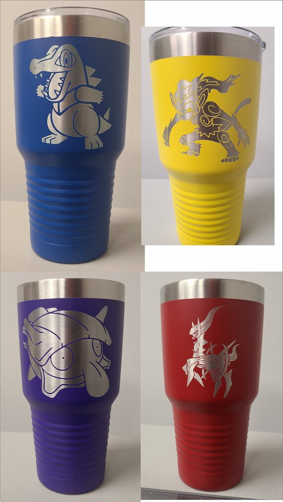 Pokemon inspired Personalized Plastic Tumbler Cup w/ Lid & Straw, Poke