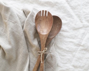 Mango Wood Salad Servers Set | Natural Wood Crafted | Traditional Utensils | Kitchen Spoon Set | Kitchen Gift |