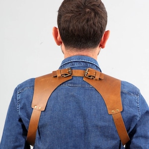 Bretelles en cuir faites main : marron camel réglables, P-XL