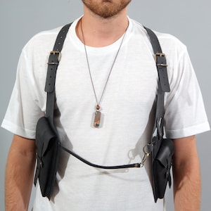 Handmade Leather Holster Bag, Black Leather Shoulder Bag, Leather Festival Bag, Burning man Holster, Leather Harness Bag, Double Holster Bag