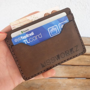 Portafoglio tascabile frontale in pelle personalizzato, supporto per carte minimalista, custodia per biglietti da visita in vera pelle fatta a mano, custodia per carte minuscola