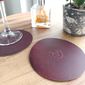 Personalized Leather Coasters, Custom Leather Coaster, Anniversary Gift, Coaster Set, Genuine Leather Coaster, Leather Circle Coasters