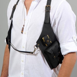 Leather Zippo Holster, Black Cigarette and Wallet holster Bag, Black Festival bag, Hipster bag, Burning Man Holster, Double Holster Pocket