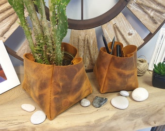 Macetero de cuero grabado: Macetero para suculentas y cactus