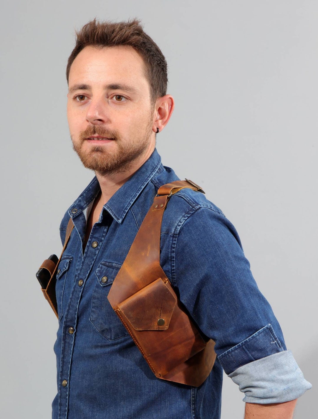 Leather Holster Bag, Unisex Festival Bag, Camel Shoulder Bag, Hipster