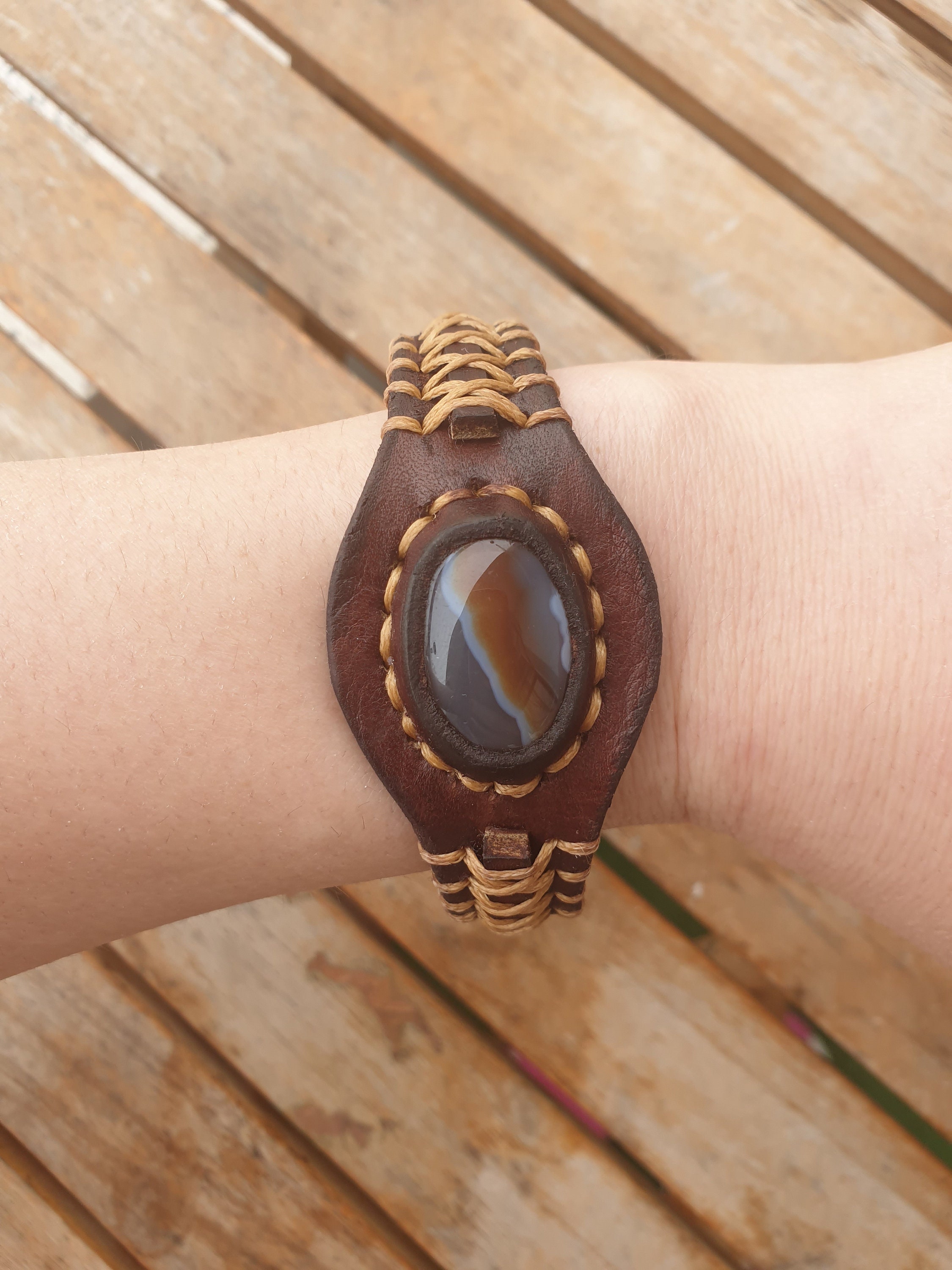Leather stone bracelet deals