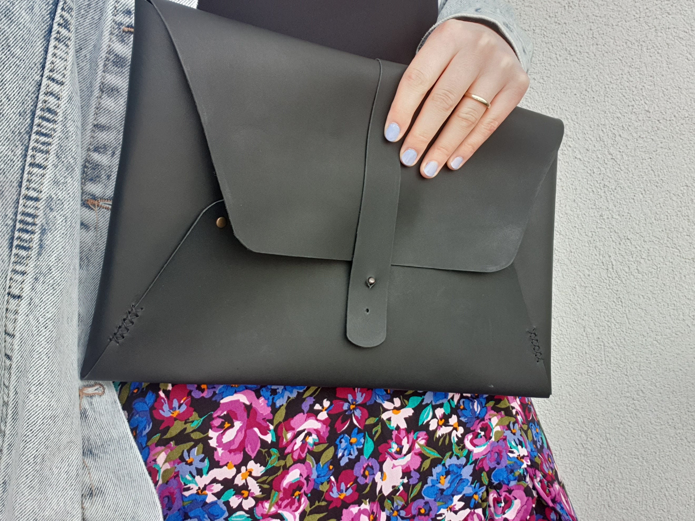 Handmade Leather Clutch Bag Leather Laptop Case Black Large Etsy