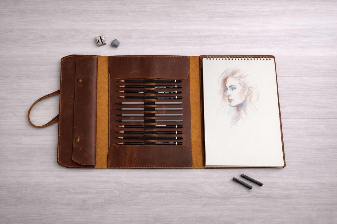 Handmade Leather Sketchbook Cover | A4 & A5 Artist Journal Case ...