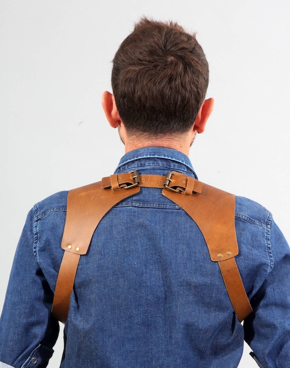 Vintage Leather Suspenders Braces Shoulder Strap Belt Adjustable Harness