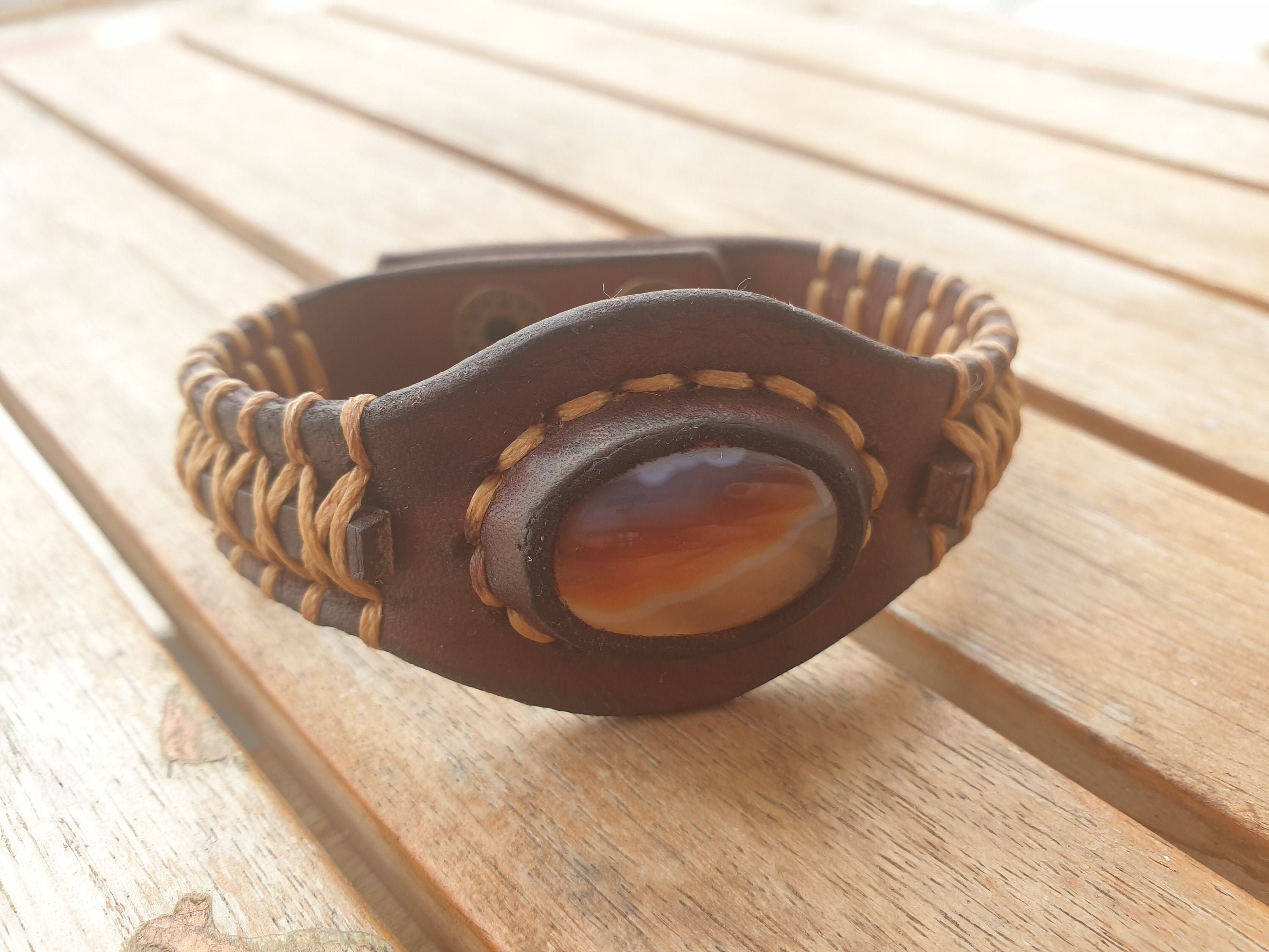 Agate Bracelet, Gemstone Bracelet, Leather Bracelet, Agate