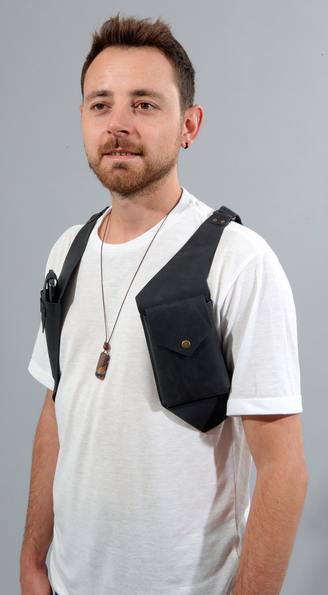 レザーホルスターバッグ、ユニセックスフェスティバルバッグ、ブラック