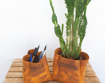 Cache-pot en cuir gravé jardinière pour plantes succulentes et cactus