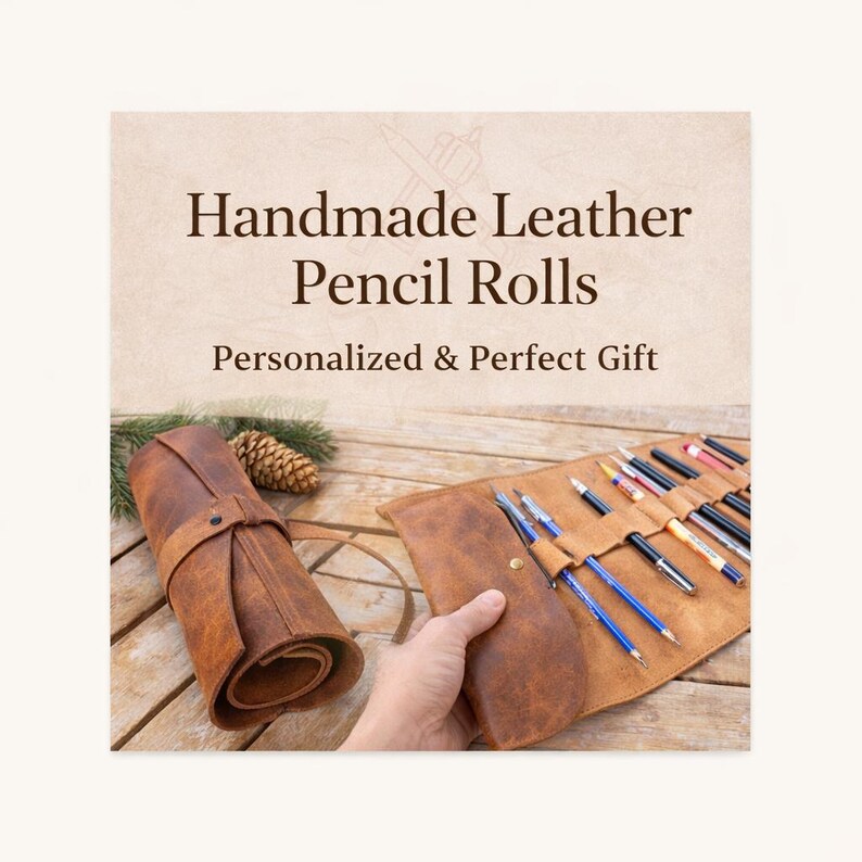 Personalized Leather Pencil Roll – Handmade Leather Pen Holder, Artist Pencil Case, Gift for Artist, Writer, Student image 1