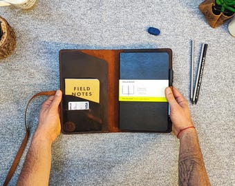 Notizbuch Hülle für Moleskine & Field Notes | Handgefertigt Lederbuch Einband | Personalisierte nachfüllbare Notebookhülle
