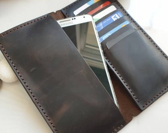 Personalized Chestnut Leather Phone Wallet Case with Card Holder