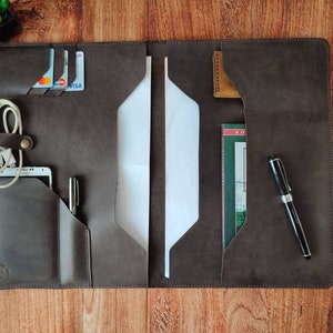 Organizador A4 de cuero personalizado, cubierta de cuaderno hecha a mano, diario de cuero, cartera de cuero, soporte de documentos, estuche de viaje Padfolio Pouch