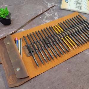 Handmade Leather Pencil Roll: Personalized Artist Brush Storage