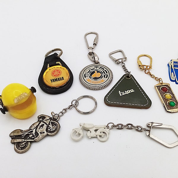 Motorcycle and brands vintage keychain choice of one, moto keyring, Vespa, Yamaha, Bultaco, vintage collectibles