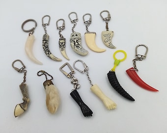 Good luck and protection vintage keychain choice of one, horn keychain, fang keyring, vintage collectibles, vintage keychain