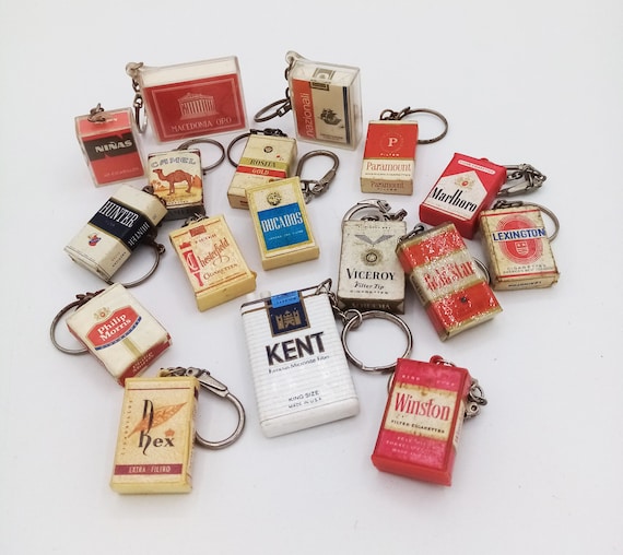 cigarette box collection From 1960s Tobacco cigarettes box vintage keychain, tobacciana vintage,  Marlboro keychain, Camel keychain, vintage keyring, Kent, Viceroy