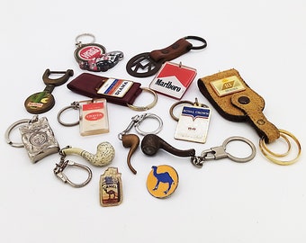 Tobacco brand vintage keychain, tobacciana vintage, Marlboro keychain, Camel keychain, Chesterfield keyring, Lord keyring, choice of one